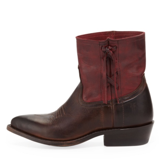 Frye Shoes - Frye Billy Cross Stitch Short Cowboy Heeled Booties Brown Burgundy Women's Sz 7
